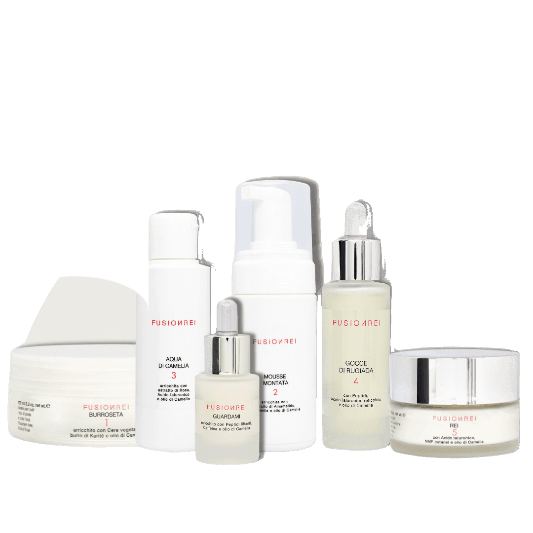 Kit The Camelia Secret Fusion Rei: burro struccante, mousse, tonico, siero, contorno occhi e crema